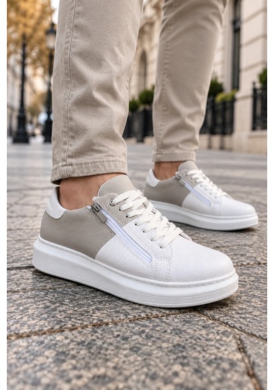 Mevese Roirraw Bağcıklı Ve Fermuarlı Süet Erkek Günlük Sneaker Ayakkabı - Beyaz Gri