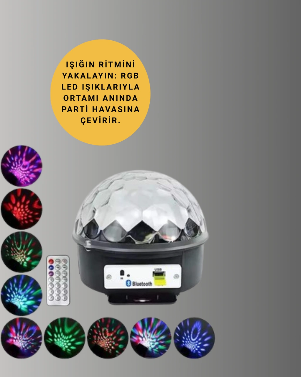 Taşınabilir Rgb Disko Topu Bluetooth Ve Uzaktan Kumanda Özellikli