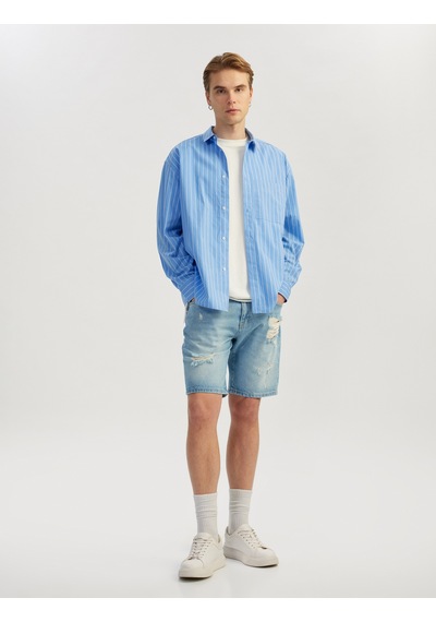 Koton Pamuklu Yırtık Detaylı Bermuda Slim Fit Jean Şort Orta İndigo 5sam40005ıd İndigo