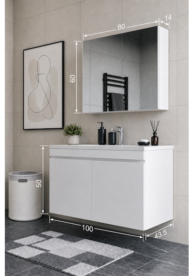 Teta Home Tokyo 100 Cm Mdf Banyo Dolabı Seti Beyaz Teta Home Tokyo 100 Cm Mdf Banyo Dolabı Seti Beyaz
