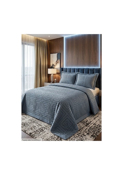 Premium Kabartma Dokulu Royal Model Çift Kişilik Yatak Örtüsü 2 Adet Yastık Kılıfı Dahil 250 X 260 Premium23004 Siyah