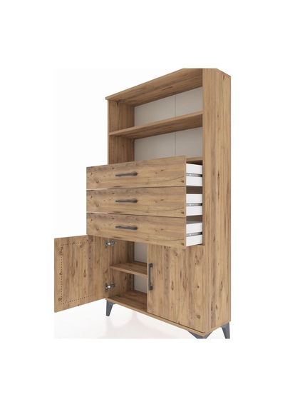 Arges Dolap 3 Raflı 3 Çekmeceli 2 Kapaklı 88x30x163 Çam-çam Atlas Çam