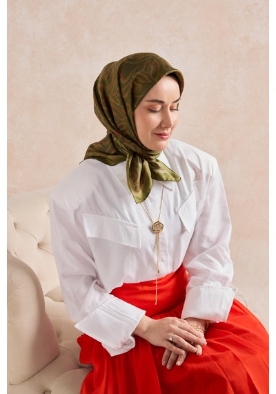 Silk Home Twill İpek Eşarp Line Yeşil Çok Renkli
