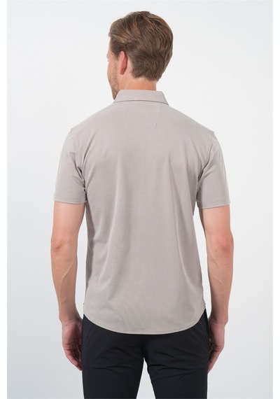 İmza Bej İtalyan Yaka Kısa Kol Cepsiz Slim Fit Esnek Gömlek 1004260159 Koyu Bej