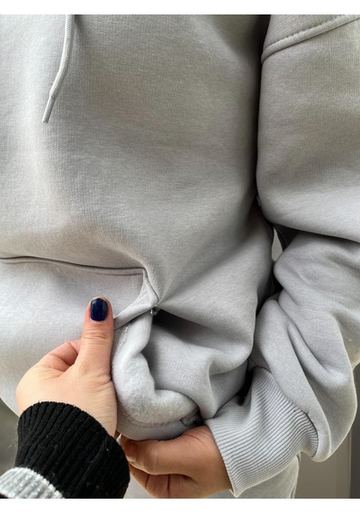 Ceyss Design Unisex Üç İplik Şardonlu Oversize Hoodieli Eşofman Takımı-gri Gri