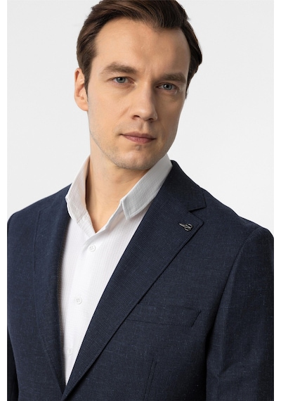 Süvari Lacivert Slim Fit Desenli Mono Yaka 6 Drop Ceket-33888 Lacivert