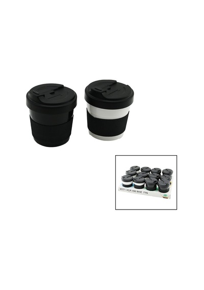 Qlux L-00985 Cozy No-1 Plastik Kahve Bardağı 400 Ml - Silikon Kaplama Göbekli- 24'li Paket Diğer