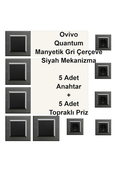 Asyagrup Ovivo Quantum Manyetik Gri İkili Set Anahtar - Priz