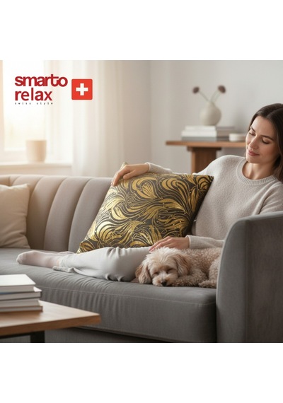 Smarto Relax Dolgulu Kırlent Antibakteriyel Desenli Dekoratif 45x45 Cm Siyah - Altın