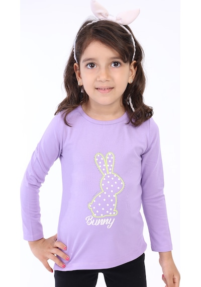 Toontoy Kids Kız Çocuk Baskılı Bisiklet Yaka Uzun Kollu Tişört Mavi