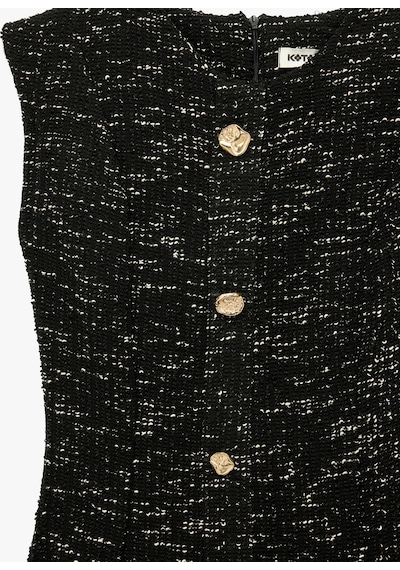 Koton Slim Fit Mücevher Düğmeli Bisiklet Yaka Kolsuz Tüvit Mini Kloş Elbise Siyah Desenli 7wak80023ek Bdl Koton Slim Fit Mücevher Düğmeli Bisiklet Yaka Kolsuz Tüvit Mini Kloş Elbise Siyah Desenli 7wak80023ek Bdl