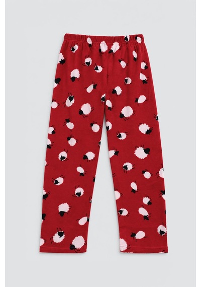 Markapia Kadın Koyun Desenli Polar Pijama Altı Kırmızı