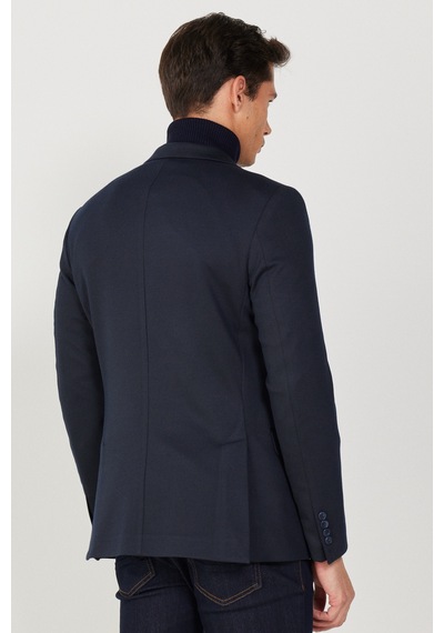 AC&Co / Altınyıldız Classics Erkek Lacivert Slim Fit Dar Kesim Kırlangıç Yaka Desenli Ceket Lacivert