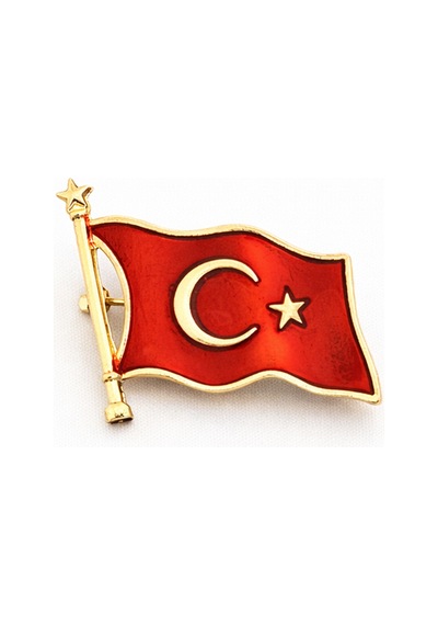 Türk Bayrağı Figürlü Metal Broş Kırmızı Gold Detaylı Tasarım Açık Gri