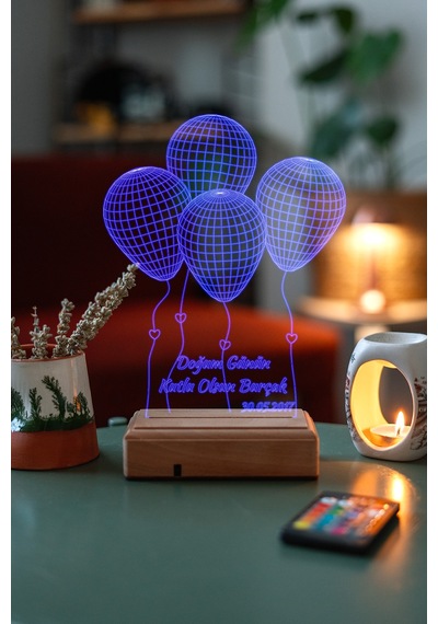 Doğum Günü 4 Balon 16 Renk Kumandalı 3d Gece Lambası
