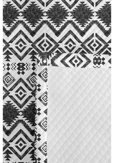 Siyah Geometrik Bohem Genç Odası Tek Kişilik Pike Takımı-beyaz Etnik 160x220cm Kapitone Yatak Örtüsü Kumlu Ada Sırları