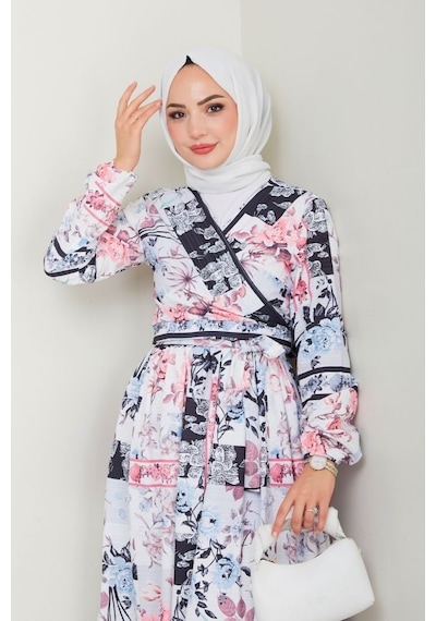 Bestenur Çiçek Desen Bluz Etek İkili Takım 1466 - Siyah Siyah