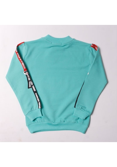 Toontoy Kız Çocuk Sweatshirt Kollari Şeritli Pullu Fashion Nakış Su Yeşil