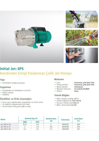 Wilo Jet Sps 5-56 Paslanmaz Jet - 1.5 Hp