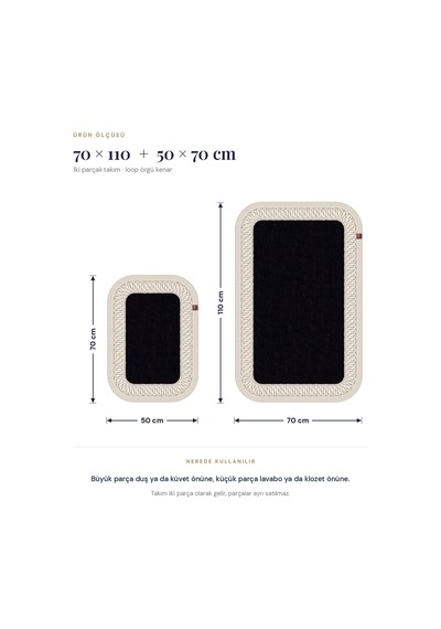 Banyo Paspası Takımı 70x110+50x70 Cm İç Trikot Siyah & Krem Siyah - Krem