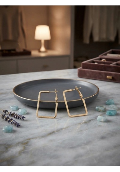 Minimalist Tasarım Gold Renk Halka Küpe Altın 91113605