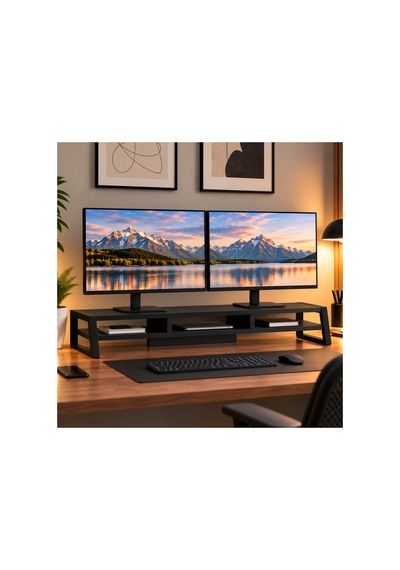 Tıtan Çift Monitör Yükseltici Stand, Gaming Oyuncu Monitör Standı, Masaüstü Ekran Yükseltici Ve Düzenleyici Raf Siyah