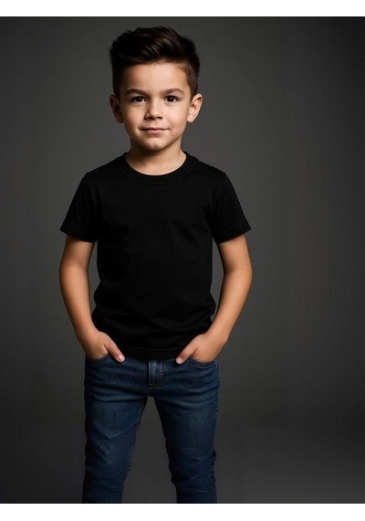Zekids Çocuk Pamuklu Basic Kısa Kollu T-shirt-16083 SIYAH