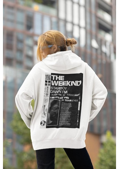Sevbano The Weeknd Starboy Dawn Fm Yazılı Unisex Oversize Rapper Tasarım Beyaz
