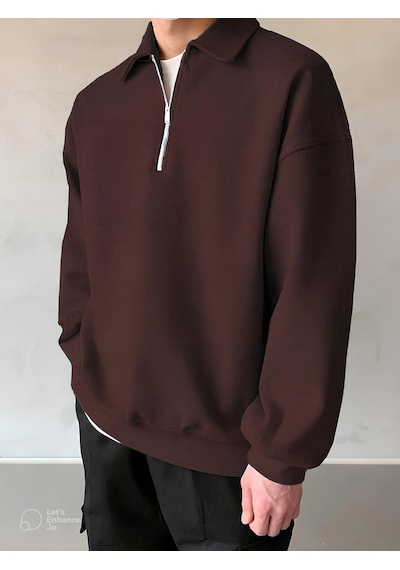 Genius Store Genıus Store Erkek Polo Yaka Oversize Sweatshirt Yarım Fermuar Sweatshirt Oversıze-sweatshırt Kahverengi Genius Store Genıus Store Erkek Polo Yaka Oversize Sweatshirt Yarım Fermuar Sweatshirt Oversıze-sweatshırt Kahverengi