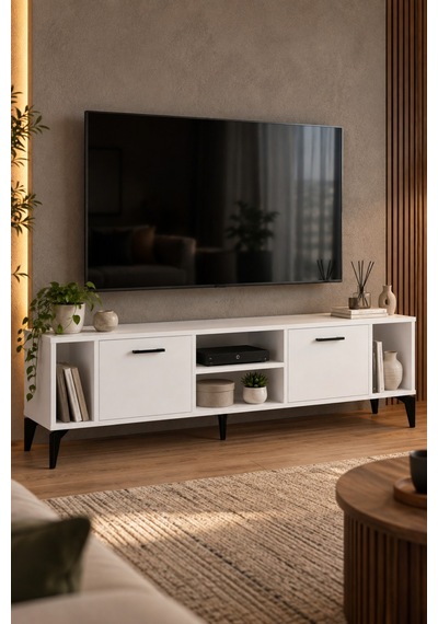 Sulorahome Suntalam Tv Unit With Doors And Shelves 160x35 Cm Beyaz