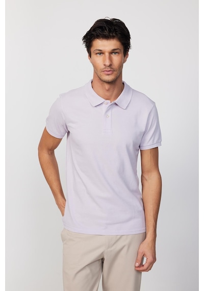 Tudors Erkek Slim Fit Dar Kesim %100 Pamuk Düz Pike Lila Polo Yaka Tişört-30527 Lila