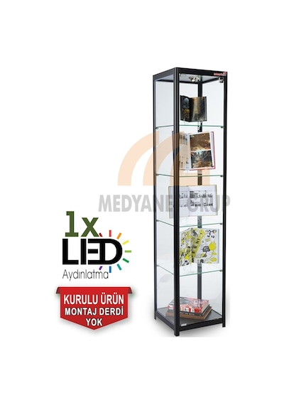 Camlı Vitrin - Camlı Dolap - Camlı Koleksiyon Vitrini 180X40X40 Siyah