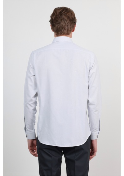 İmza Beyaz - K.mavi Sert Yaka Uzun Kol Cepsiz Slim Fit Pamuklu Gömlek 1004260210