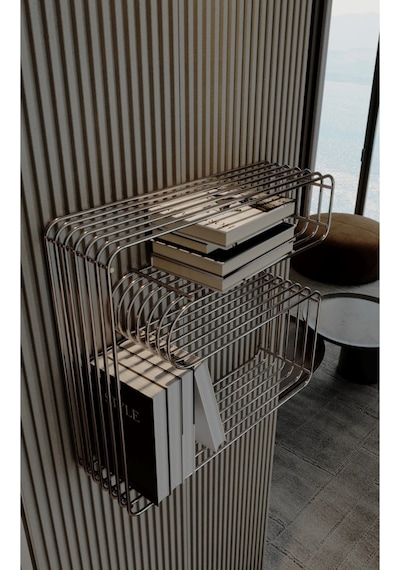 Paslanmaz Metal Duvar Rafı Kitaplık Banyo Düzenleyici Kıvrımlı Tel Kitaplık Ve Mutfak Rafı Gümüş