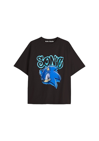 Kalic Studio Unisex Bay Sonic Desenli Siyah Yazlık T-shirt Siyah-220