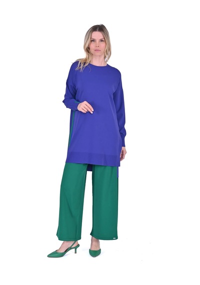 İnvee Oversize Renk Detaylı Triko Tunik Morcivert 6367 Mor