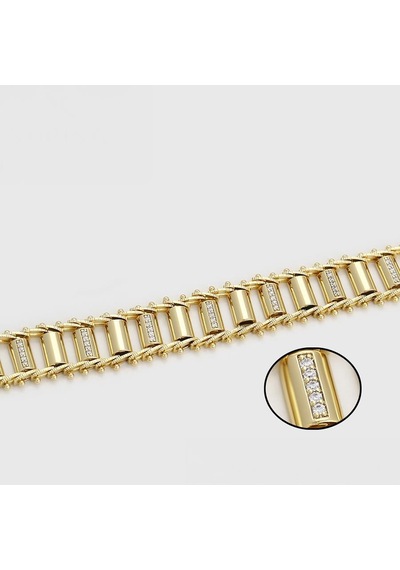 Zirkon Taşlı Şerit Detaylı 14 Ayar Altın Kaplama Gösterişli Kadın Bileklik Gold