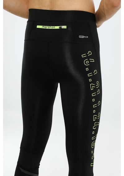 Maraton Sportswear Slimfit Erkek Basic Siyah-neonsarı Tayt 20100-siyah-neonsarı