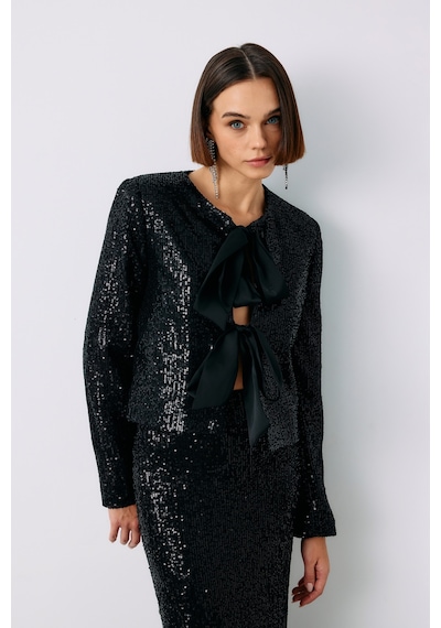 Sateen Payetli Kısa Ceket - Siyah-135239 Siyah