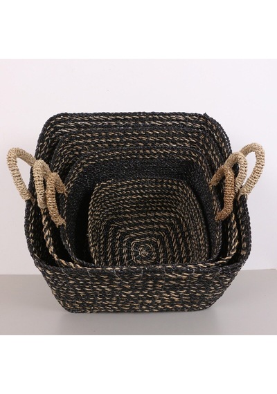 Karadeniz Muz Lif El Yapımı Yuvarlak Büyük Sepet 53x55x48 Cm Siyah
