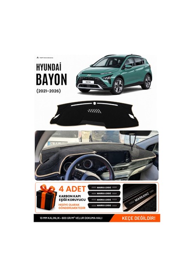 Hyundai Bayon 2021-2026 Uyumlu Torpido Koruma, Torpido Örtüsü, Torpido Kılıfı - Siyah-bej - Hu012