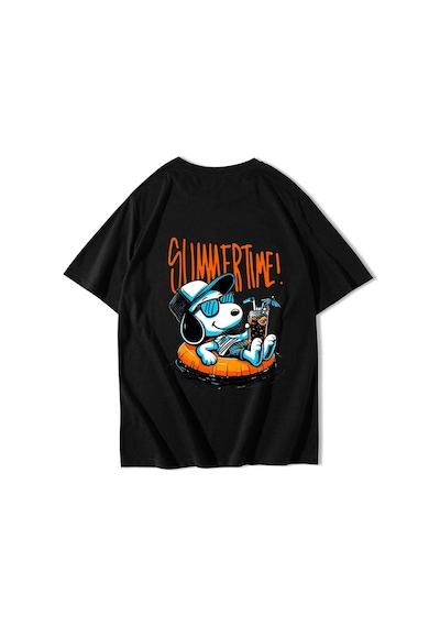 Brz Collectıon Brz Collection Unisex Oversize Summertime Snoopy T-shirt Siyah