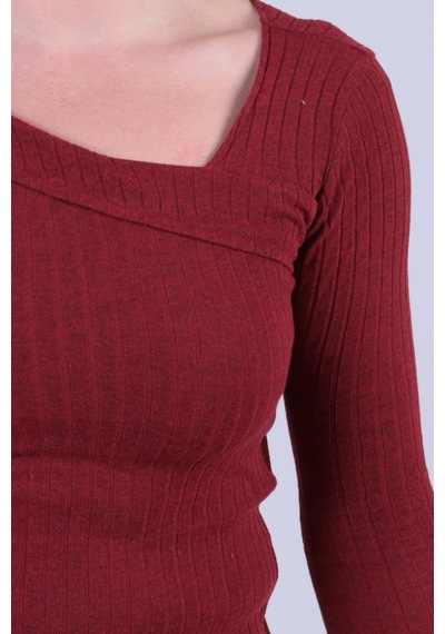 Armonika Kadın Bordo Asimetrik Yaka Uzun Kollu Bluz Arm-26k001082