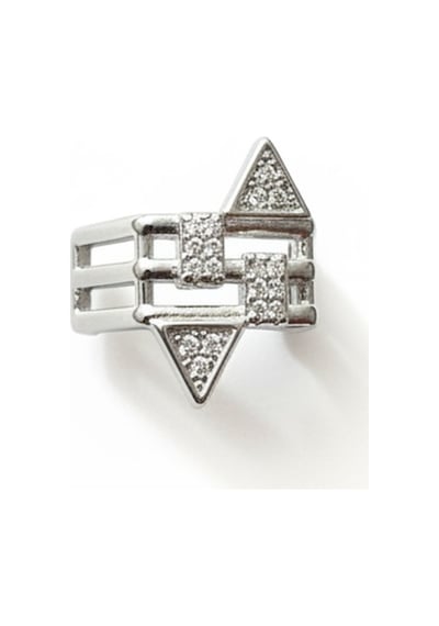 Earcuff Sıkıştırmalı Çelik Kıkırdak Küpe Geometrik Zirkon Taşlı Gümüş Renk