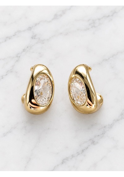 Oval Taşlı Küpe Gold Renk