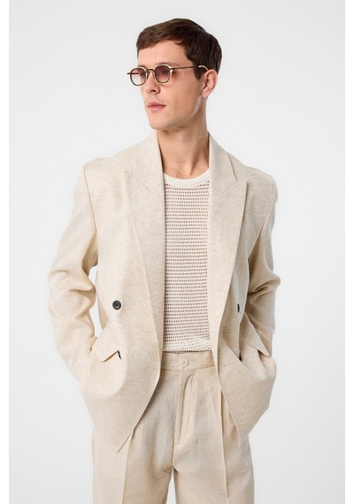 Antioch Relax Fit Keten Karışımlı Erkek Blazer Ceket Ekru