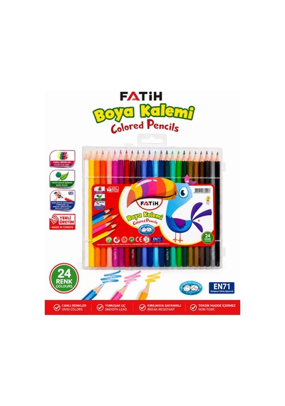 Fatih 24 Renk Kuru Boya Kalemi Plastik Kutulu Canlı Renkler Çok Renkli