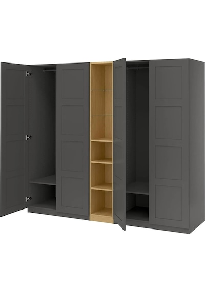 Ikea Koyu Gri Geniş Kapaklı Gardırop Koyu Gri-meşe Görünümlü