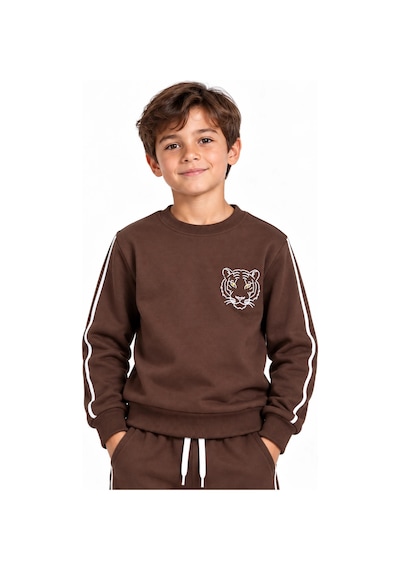 Rony Pony Kids Kahverengi 3 İplik Erkek Çocuk Eşofman Takımı Kaplan Nakışlı Biyeli Sweatshirt Ve Jogger Alt Rony Pony Kids Kahverengi 3 İplik Erkek Çocuk Eşofman Takımı Kaplan Nakışlı Biyeli Sweatshirt Ve Jogger Alt