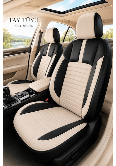 Nissan Note 2006-2012 Uyumlu İnci Serisi Bej Siyah Oto Koltuk Kılıfı